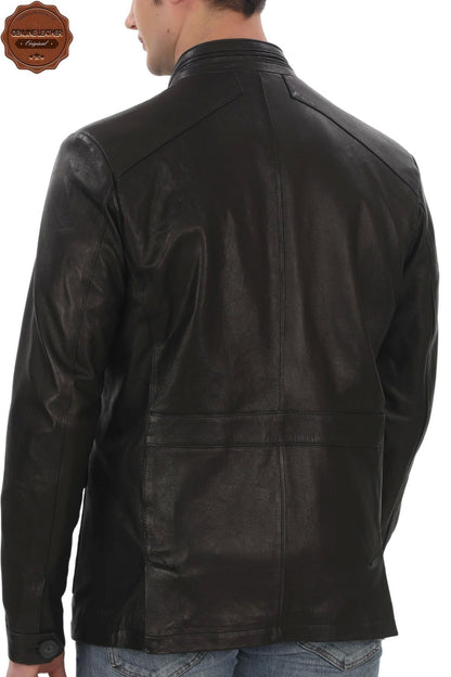 Men's Genuine Lambskin Jacket Black Stylish and Classic Leather Coat Buttoned and Zippered Modern Design