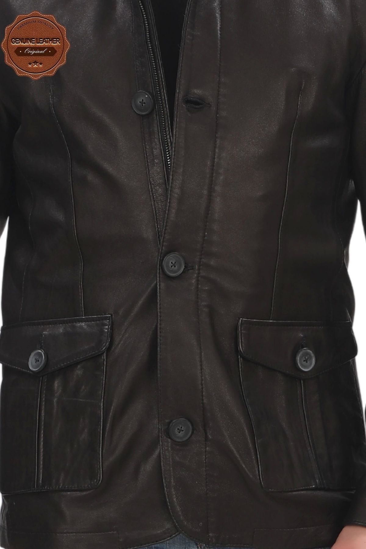 Men's Genuine Lambskin Jacket Black Stylish and Classic Leather Coat Buttoned and Zippered Modern Design