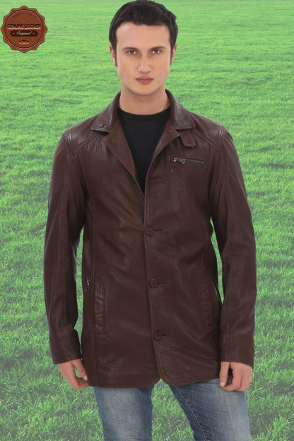 Men's Genuine Lambskin Jacket Classic Collar Brown Buttoned Leather Coat Stylish and Durable Men's Winter Jacket