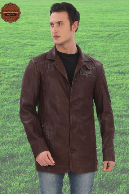 Men's Genuine Lambskin Jacket Classic Collar Brown Buttoned Leather Coat Stylish and Durable Men's Winter Jacket