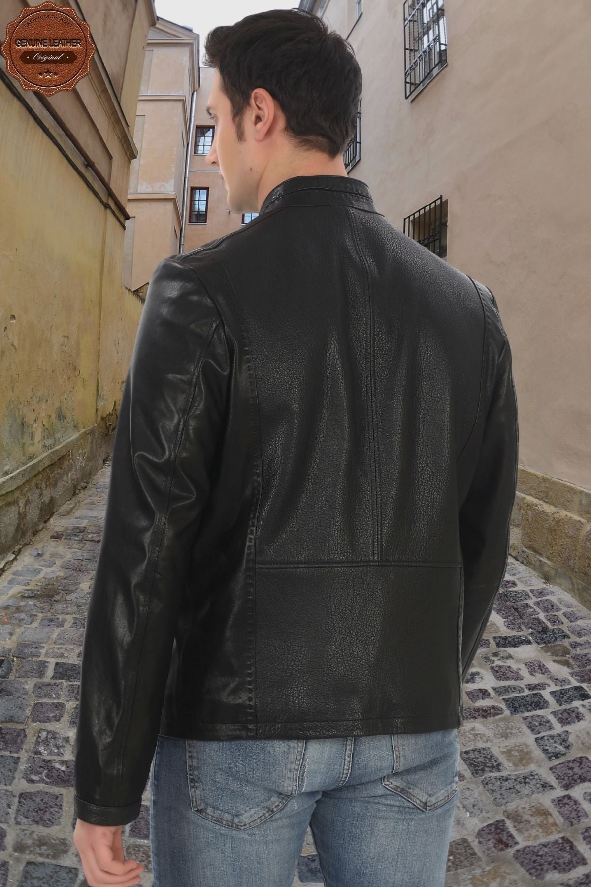 Men's Genuine Leather Jacket Black Lambskin Leather Jacket Zipper Pocket Handmade Biker Style Slim Fit