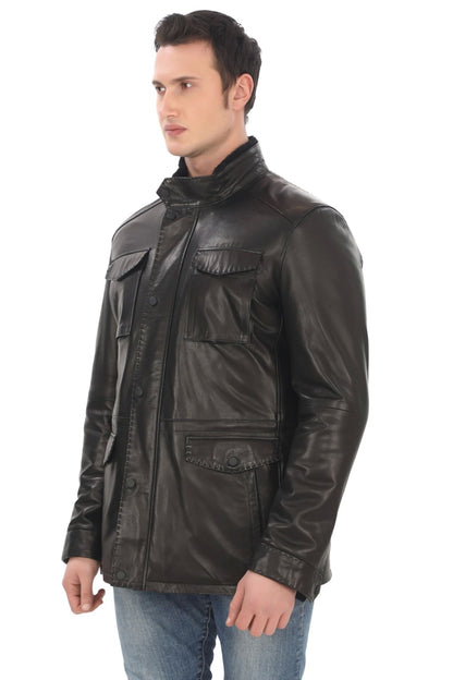 Men's Genuine Lambskin Winter Coat Furry Black Leather Jacket Stylish Design Suitable for Cold Weather