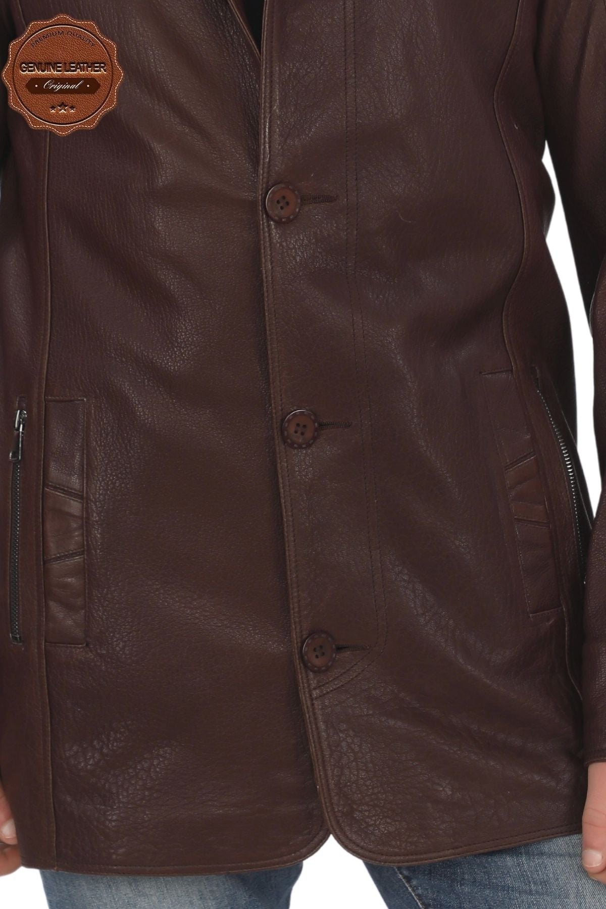 Men's Genuine Lambskin Jacket Classic Collar Brown Buttoned Leather Coat Stylish and Durable Men's Winter Jacket