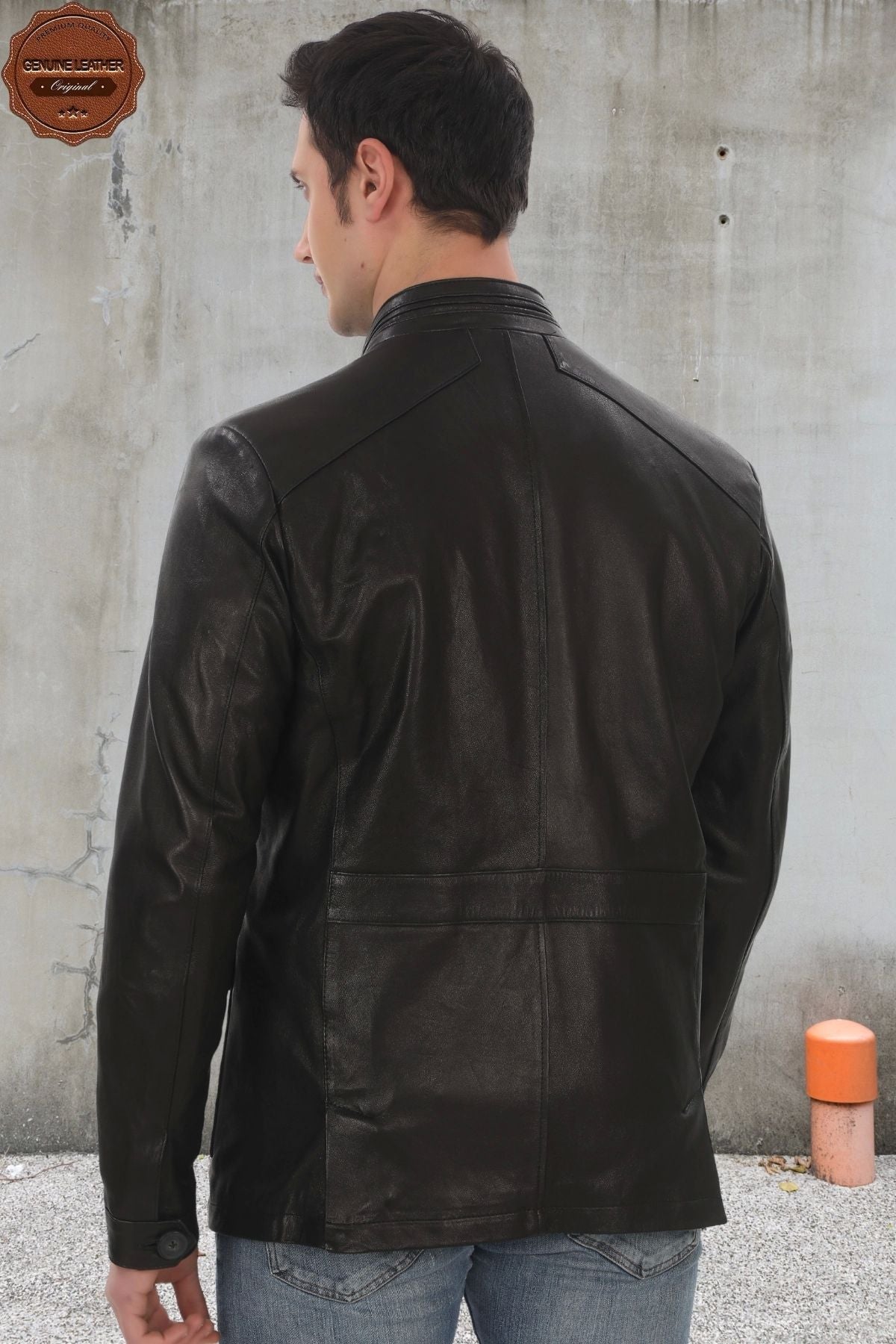 Men's Genuine Lambskin Jacket Black Stylish and Classic Leather Coat Buttoned and Zippered Modern Design