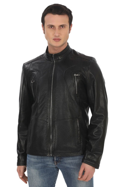 Men's Genuine Leather Jacket Black Lambskin Leather Jacket Zipper Pocket Handmade Biker Style Slim Fit