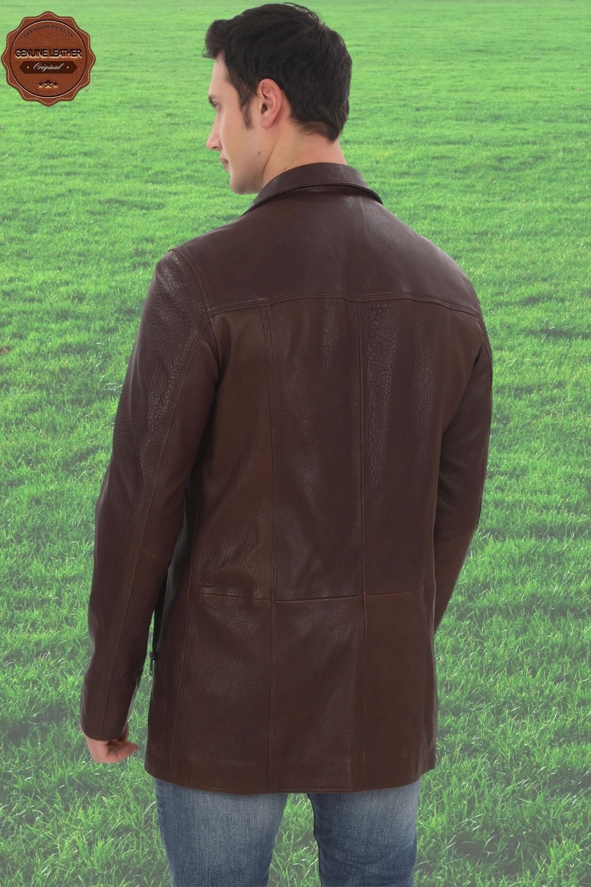 Men's Genuine Lambskin Jacket Classic Collar Brown Buttoned Leather Coat Stylish and Durable Men's Winter Jacket