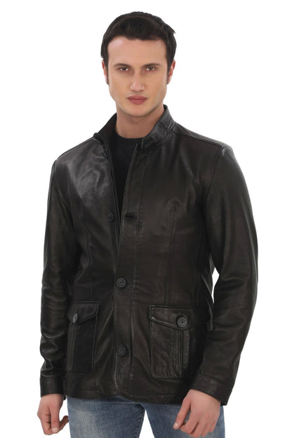 Men's Genuine Lambskin Jacket Black Stylish and Classic Leather Coat Buttoned and Zippered Modern Design