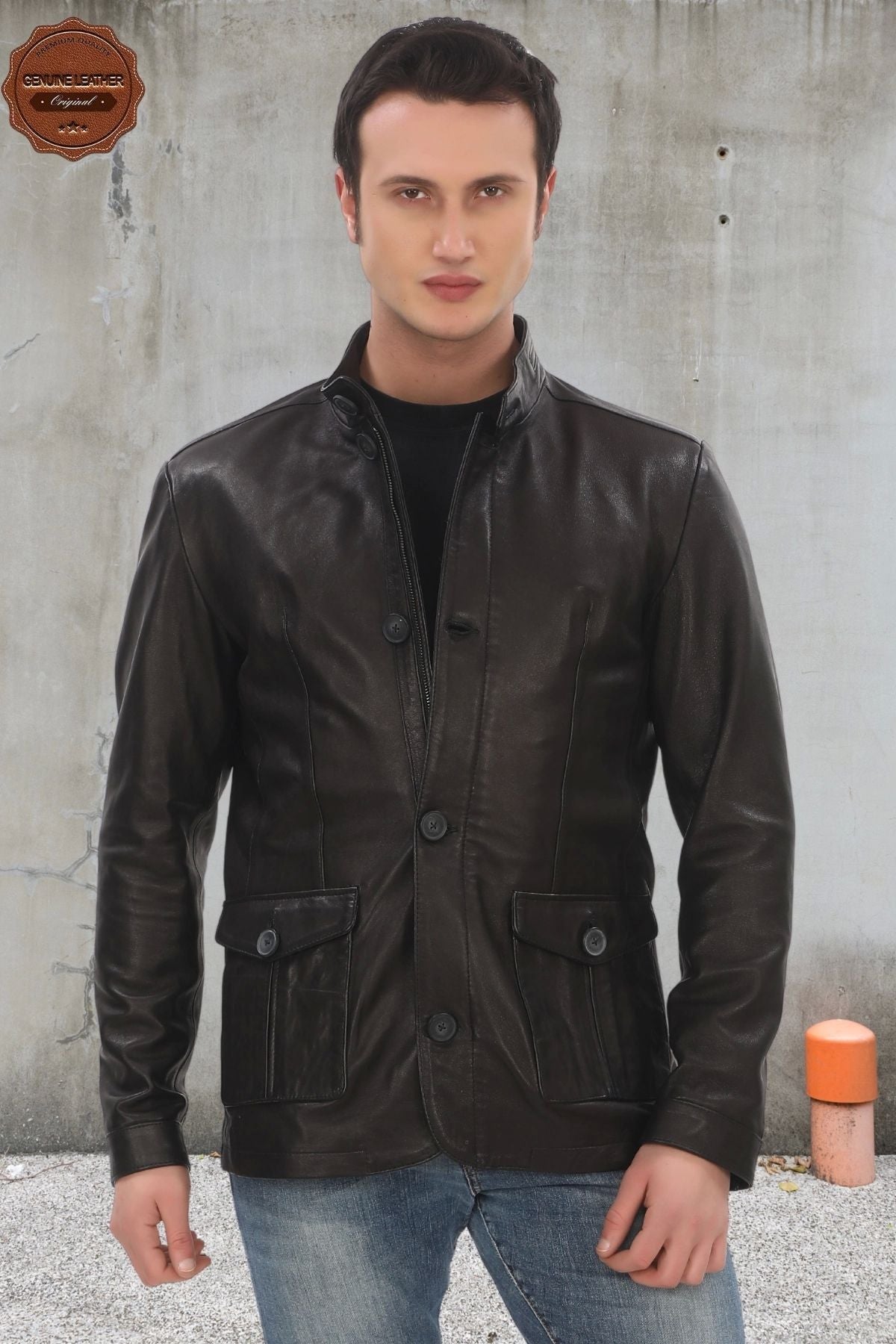 Men's Genuine Lambskin Jacket Black Stylish and Classic Leather Coat Buttoned and Zippered Modern Design