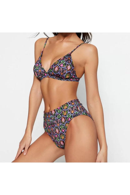 New Floral Bralette Hipster Floral Patterned Triangle High Waist High Leg Hipster Bikini Set