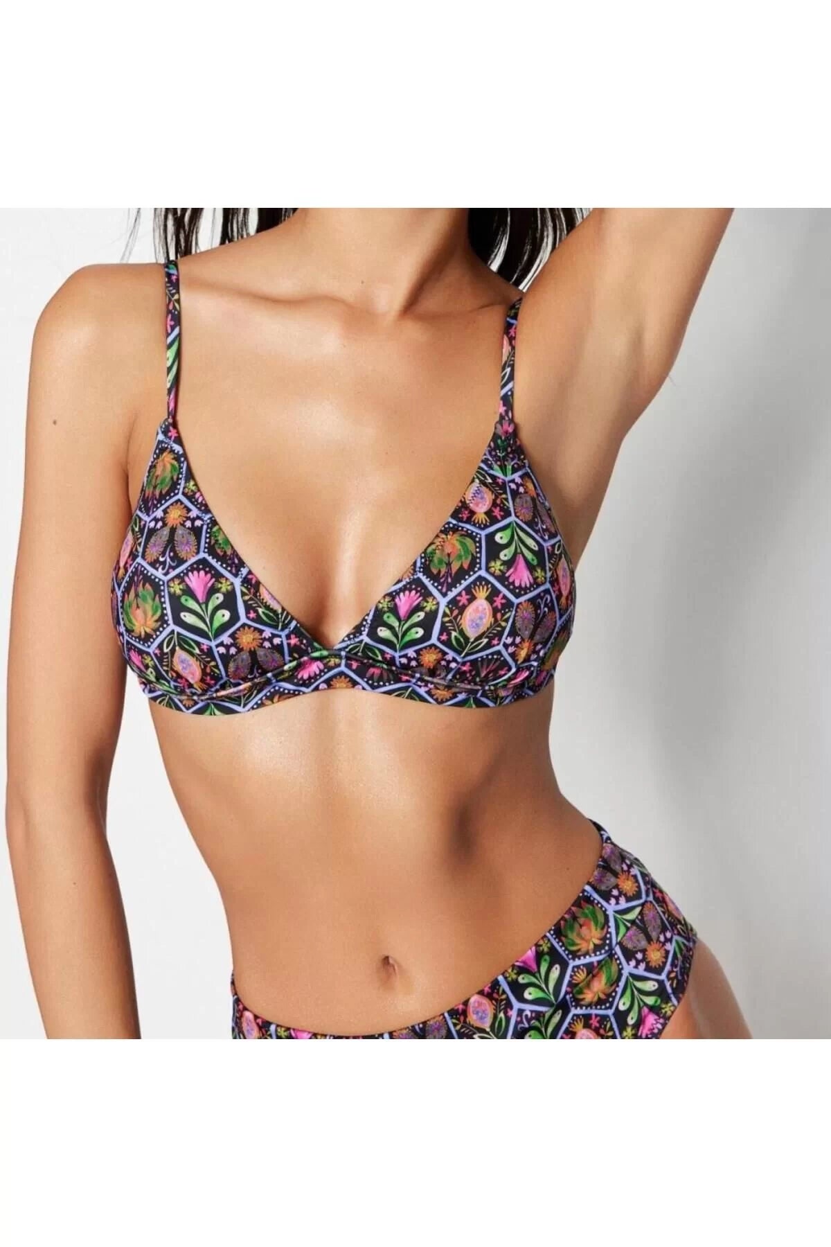 New Floral Bralette Hipster Floral Patterned Triangle High Waist High Leg Hipster Bikini Set