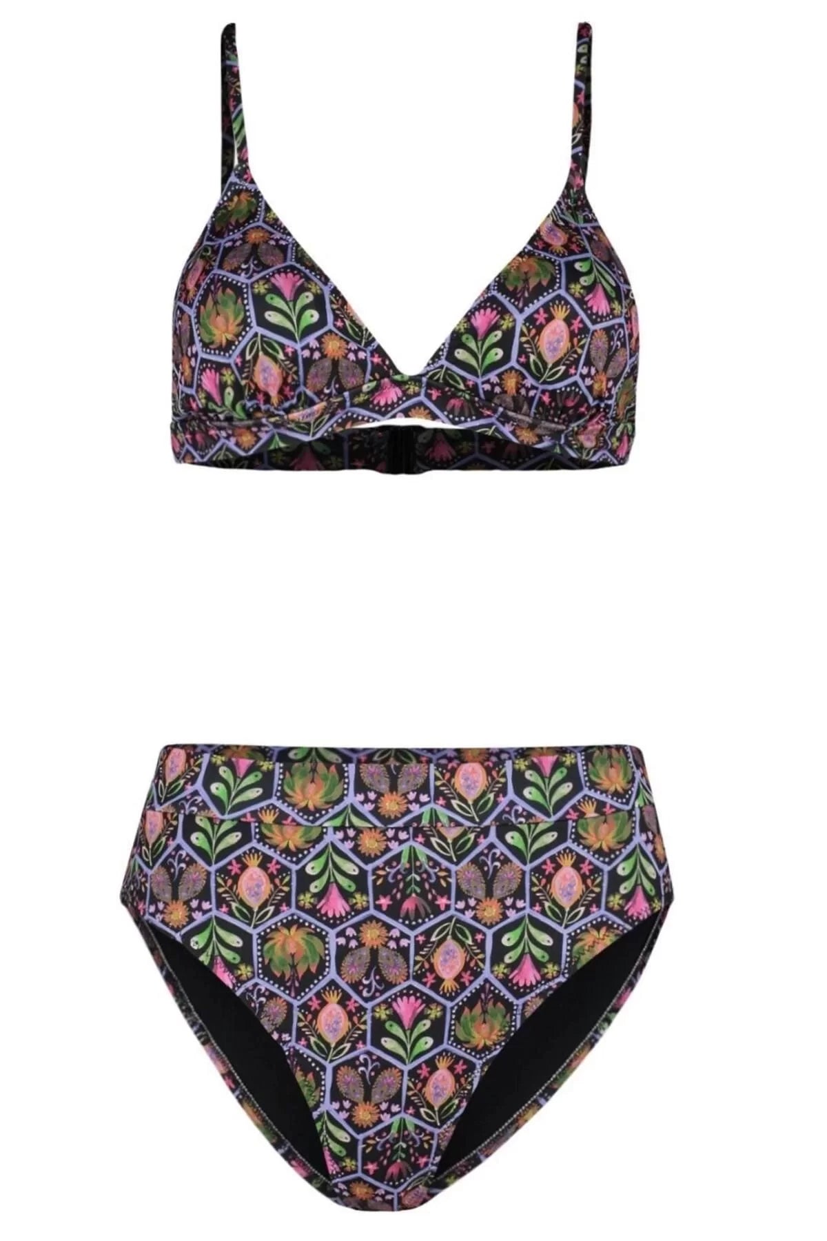 New Floral Bralette Hipster Floral Patterned Triangle High Waist High Leg Hipster Bikini Set