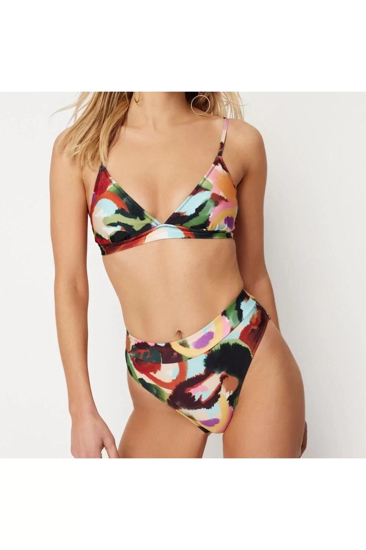 New Floral Bralette Hipster Floral Patterned Triangle High Waist High Leg Hipster Bikini Set