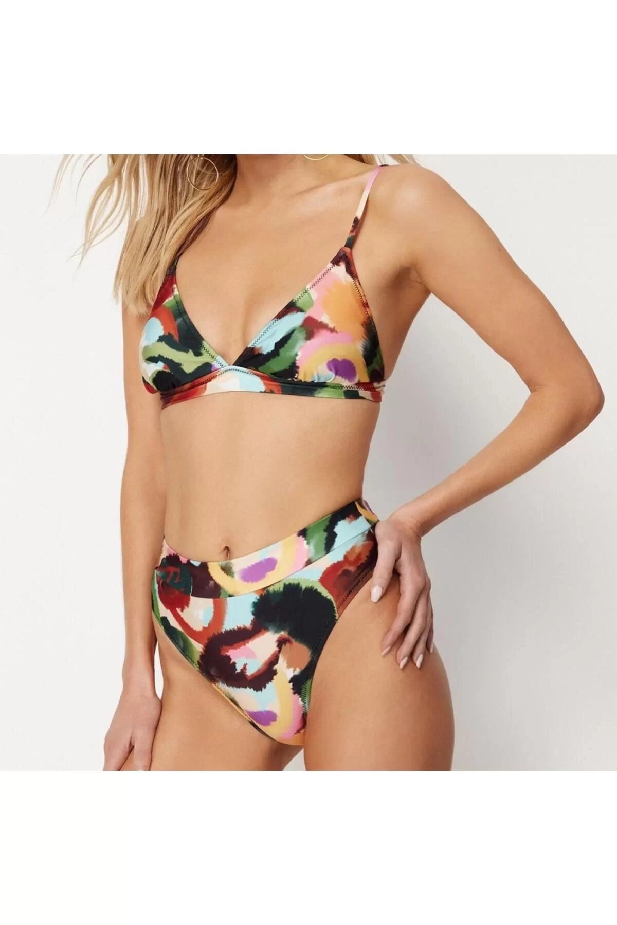 New Floral Bralette Hipster Floral Patterned Triangle High Waist High Leg Hipster Bikini Set