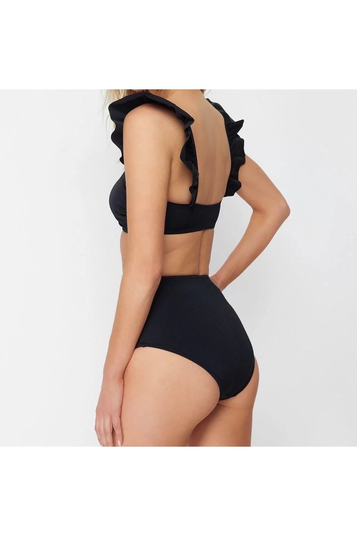 New Plain Bralette High Waist Slip Black Bralet Ruffle Textured High Waist Hipster Bikini Set