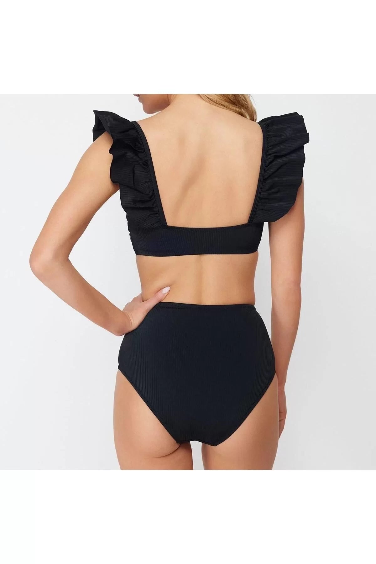 New Plain Bralette High Waist Slip Black Bralet Ruffle Textured High Waist Hipster Bikini Set