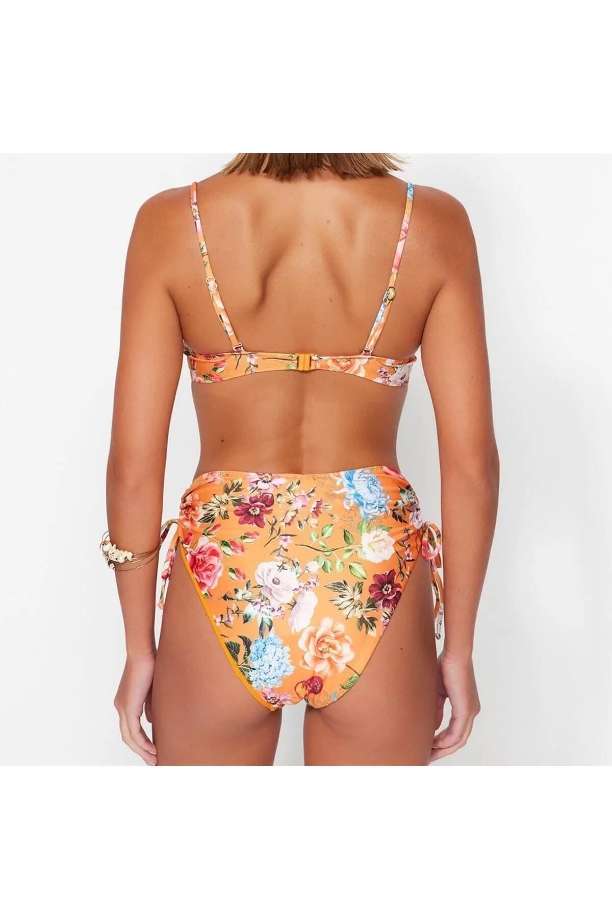 New Floral High Waist Brief Brown-multicolored Floral Balconette High Waist Bikini Set