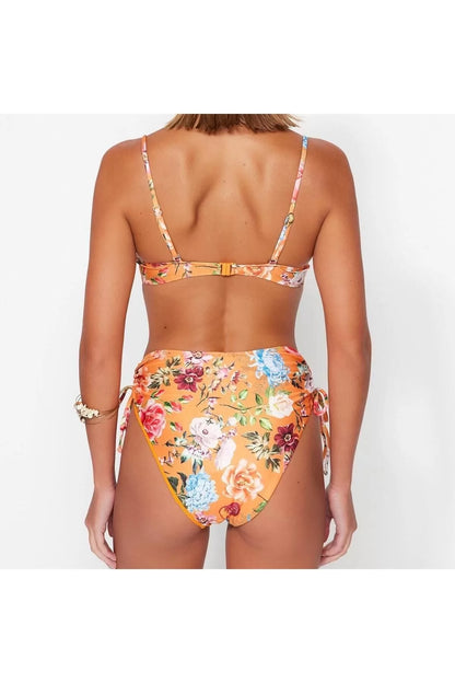 New Floral High Waist Brief Brown-multicolored Floral Balconette High Waist Bikini Set