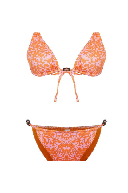 New Triangle Normal Waist Slip Floral Patterned Triangle Beaded Accessory High Leg Brazilian Bikini Set