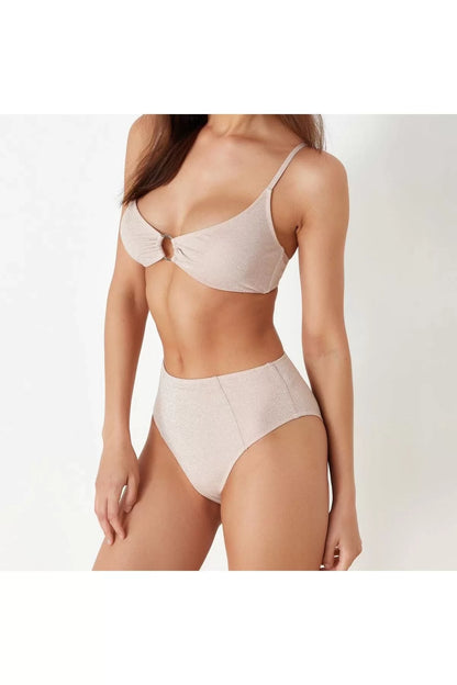 New Plain Bralette High Waist Brief Powder Bralet Accessorized Glittery High Waist Regular Bikini Set