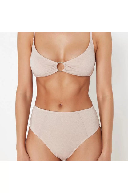 New Plain Bralette High Waist Brief Powder Bralet Accessorized Glittery High Waist Regular Bikini Set