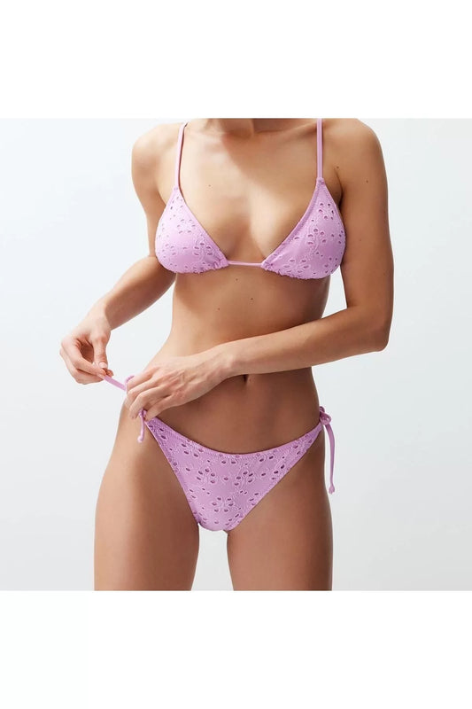 New Plain Triangle Normal Waist Brazilian Pink Triangle Tied Premium Fabric Regular Bikini Set