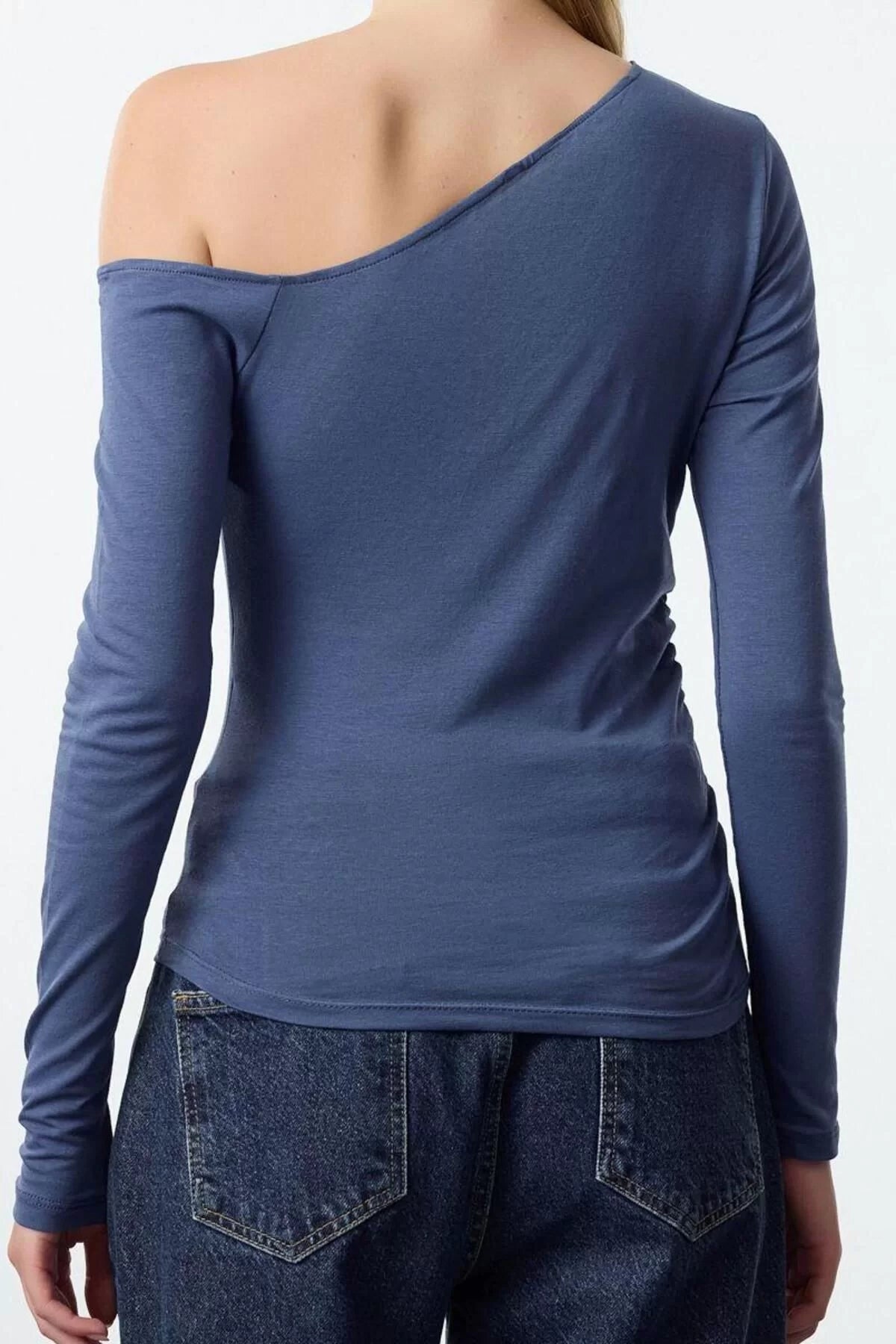 Women's Regular Low Sleeve Slim Pattern Knitted Gathered Fitted Body-Sit Cotton Flexible Blouse