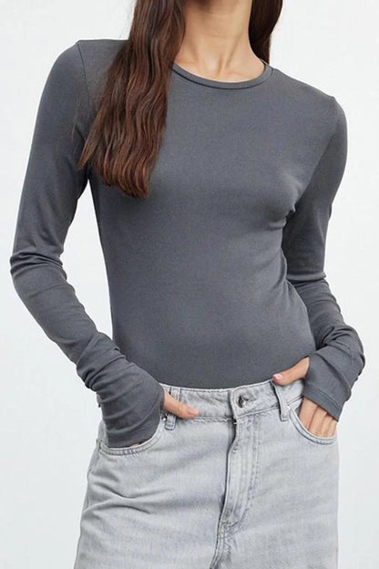 Women's Regular Crew Neck Slim Pattern Knitted Viscose Soft Fabric Finger-Paced Flexible Blouse