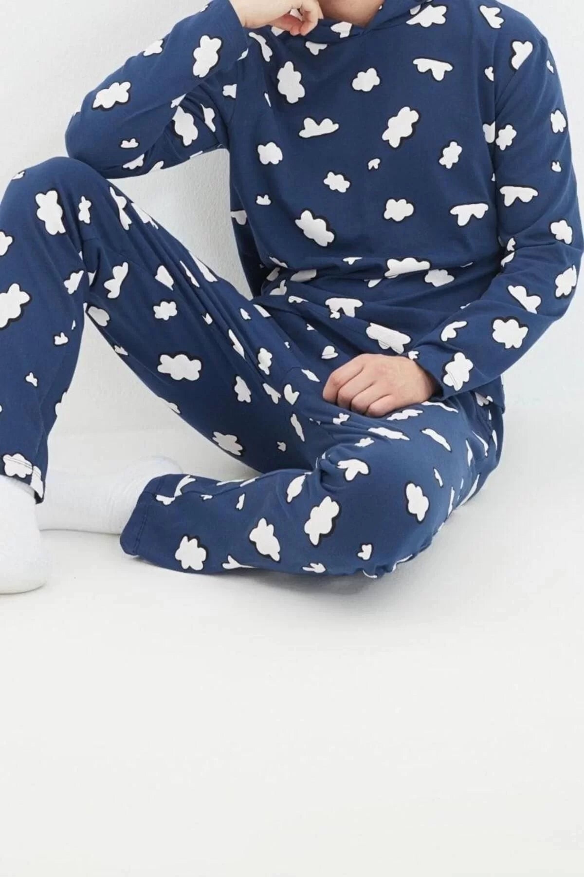 Men's 100% Cotton Hooded Long Sleeve Regular Fit Printed Top Hooded Pajama Set