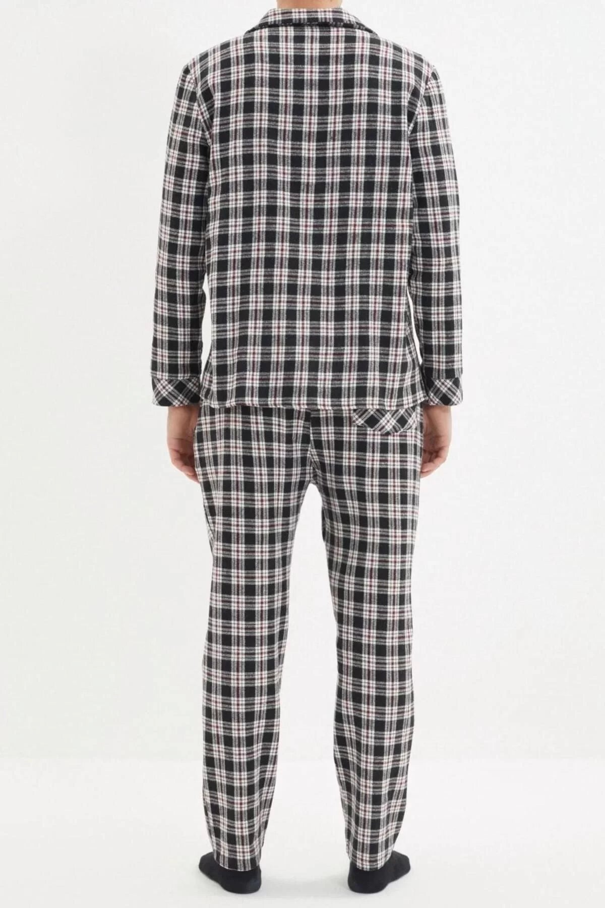 Men's Cotton Polyester Shirt Collar Long Sleeve Regular Fit Plaid Woven Pajama Set