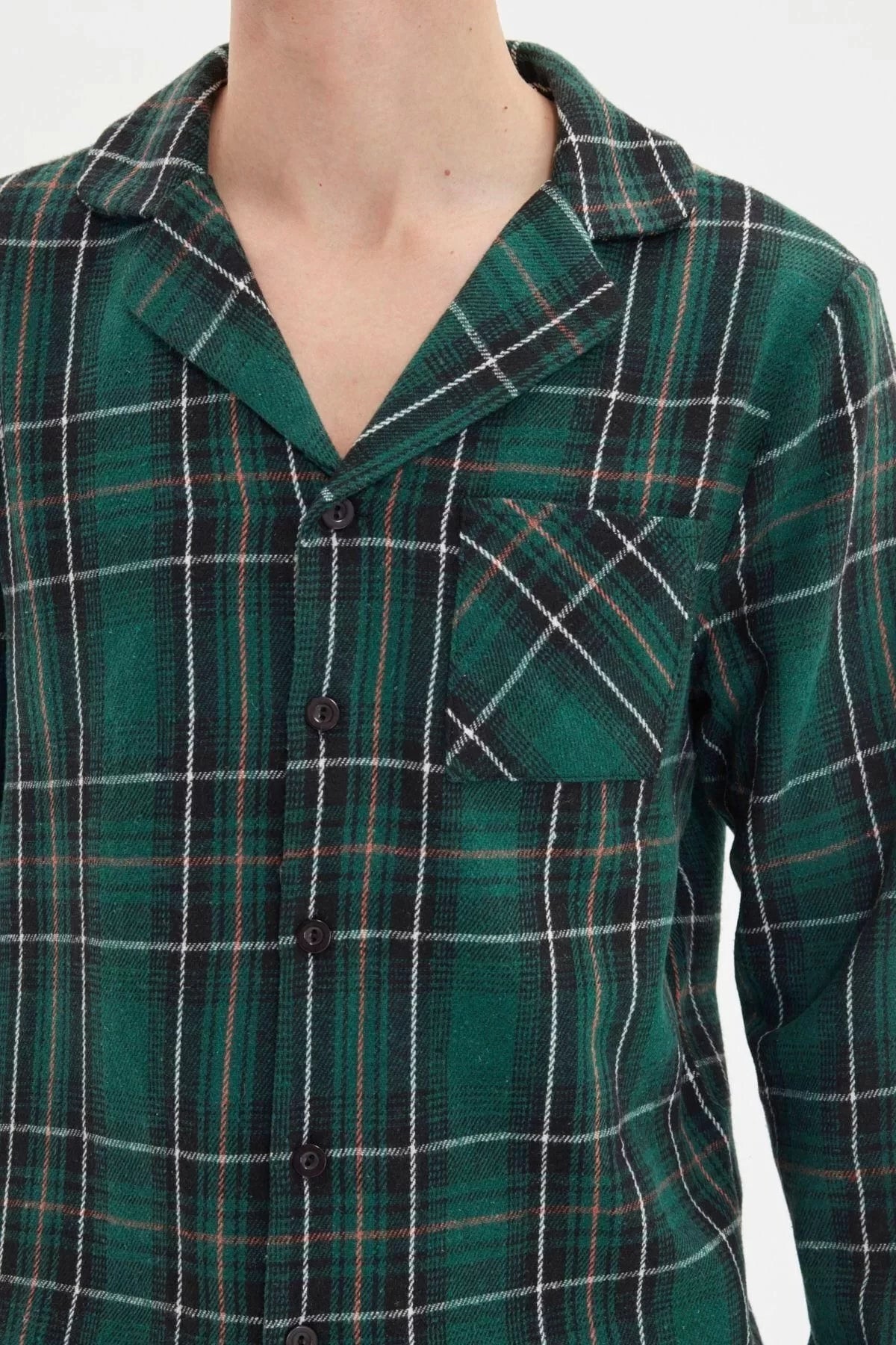 Men's Polyester Shirt Collar Long Sleeve Regular Fit Plaid Woven Pajama Set