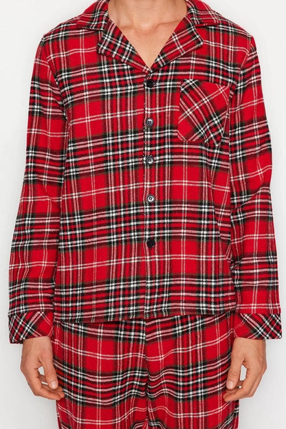 Men's Polyester Shirt Collar Long Sleeve Regular Fit Plaid Woven Pajama Set