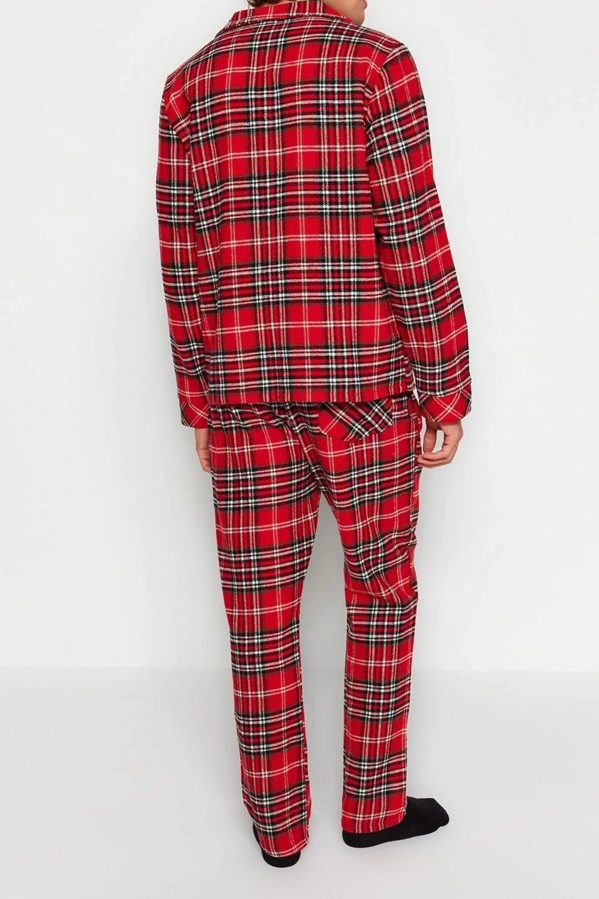 Men's Polyester Shirt Collar Long Sleeve Regular Fit Plaid Woven Pajama Set