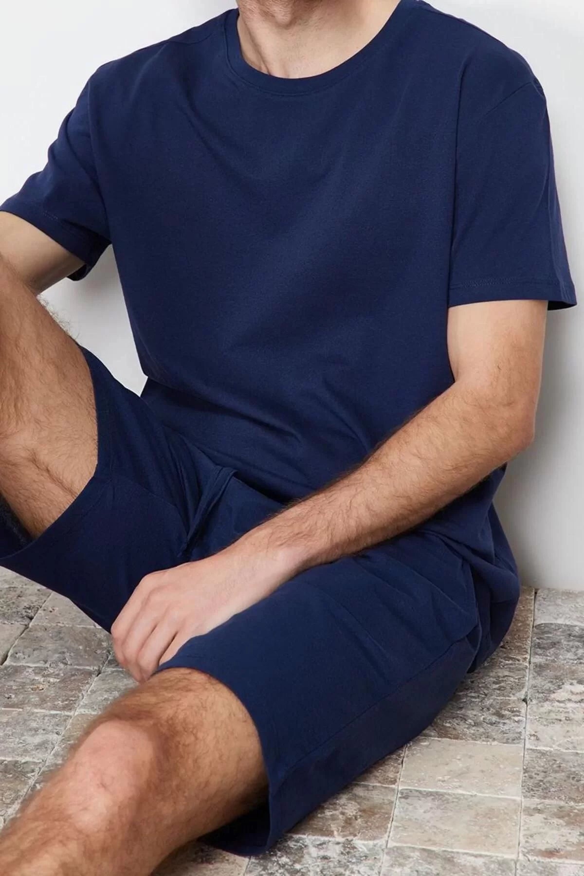 Men's Cotton Polyester Crew Neck Short Sleeve Regular Fit Shorts Pajama Set