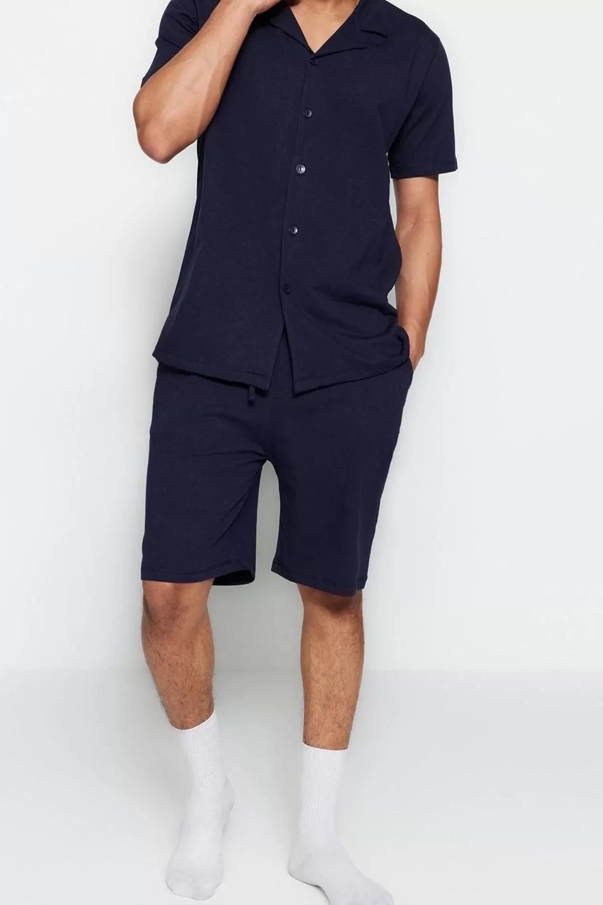 Men's 100% Cotton Shirt Collar Short Sleeve Unisex Regular Fit Open Collar Shorts Pajama Set