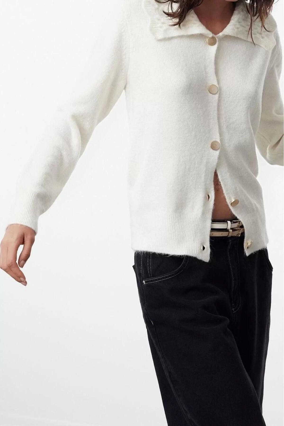 Women Fashion Stylish Regular Turn-down Collar Regular Polo Collar Soft Textured Knitwear Cardigan