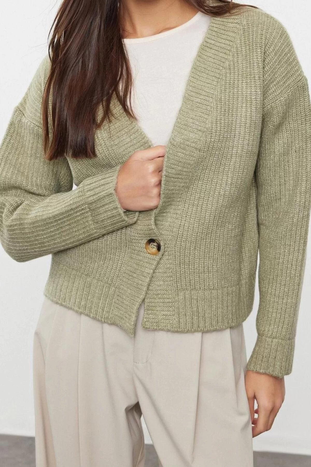 Women Fashion Stylish Regular V Neck Regular Deep Neck Soft Textured Knitwear Cardigan