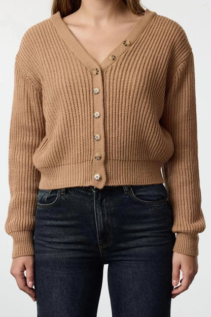 Women Fashion Stylish Crop V Neck Regular V Neck Crop Knitwear Cardigan