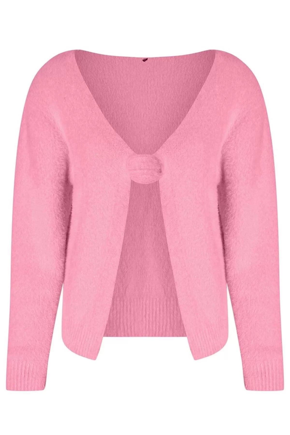 Women Fashion Stylish Regular V Neck Regular Feathered Rose Detailed Knitwear Cardigan