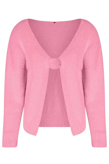 Women Fashion Stylish Regular V Neck Regular Feathered Rose Detailed Knitwear Cardigan