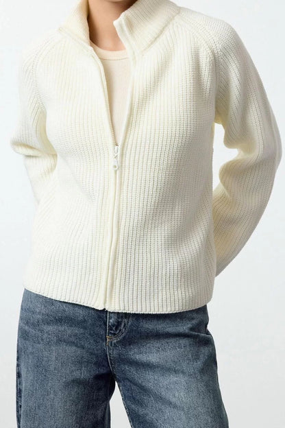 Women Fashion Stylish Regular Stand Collar Regular Basic Zipper Stand Collar Knitwear Cardigan