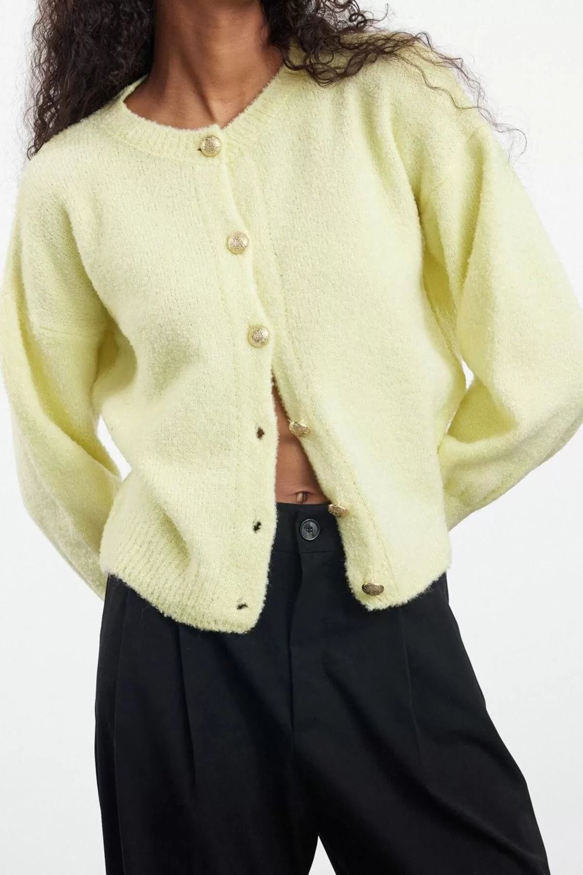 Women Fashion Stylish Regular Crew Neck Regular Boucle Knitwear Cardigan