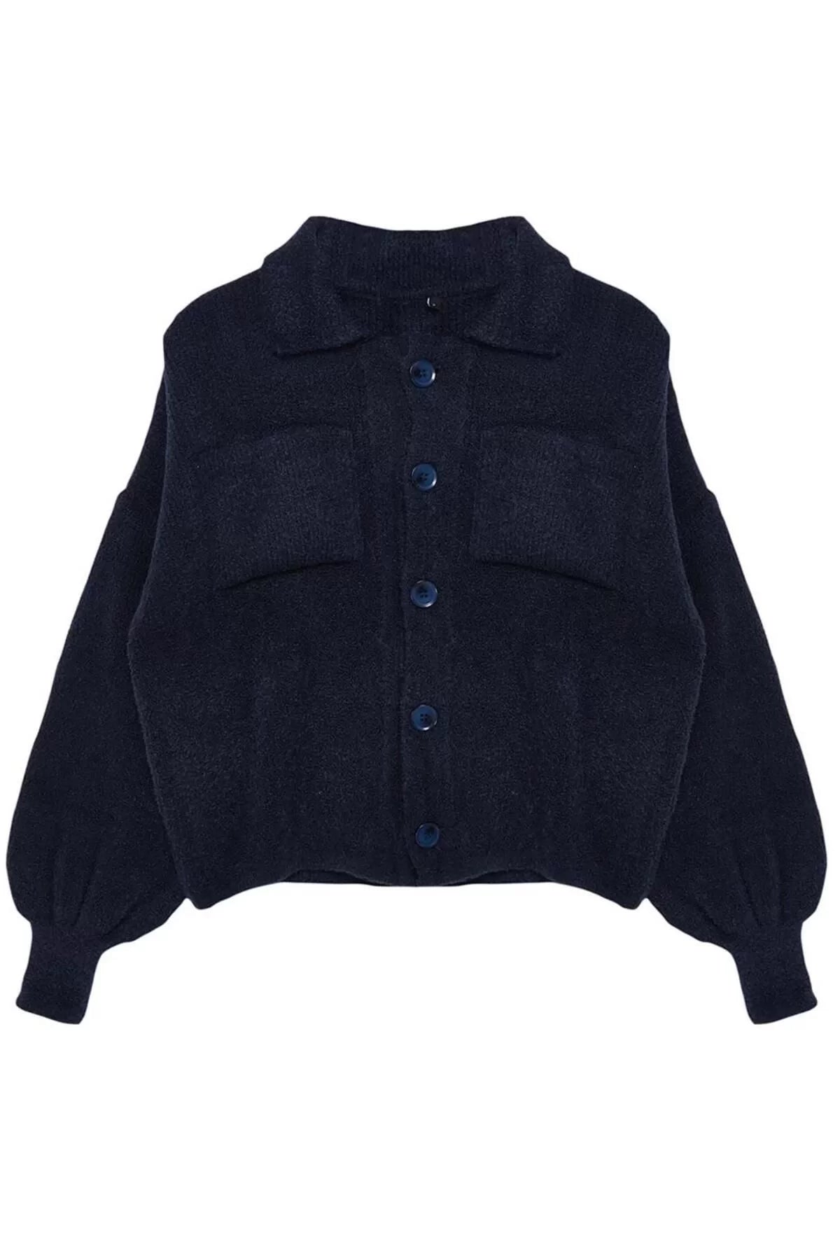 Women Fashion Stylish Regular Polo Collar Regular Soft Texture Coat Look Knitwear Cardigan