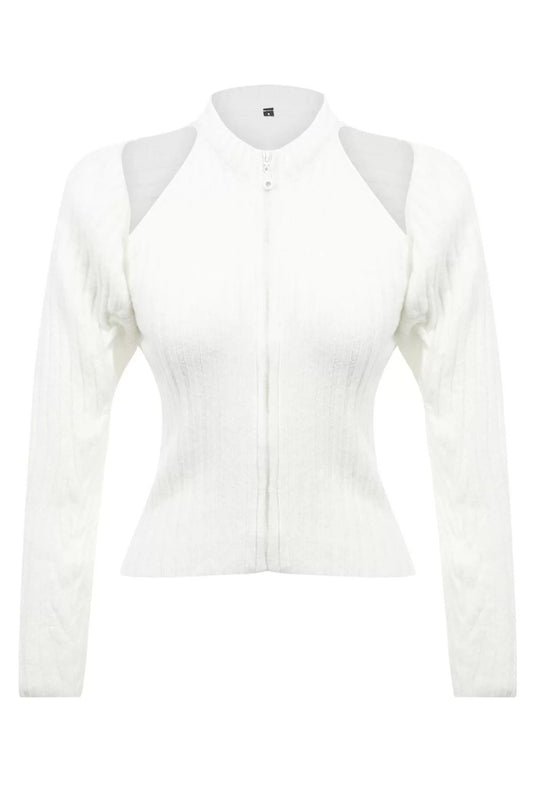 Women Fashion Stylish Regular Crew Neck Slim Soft Textured Bolero Knitwear Cardigan