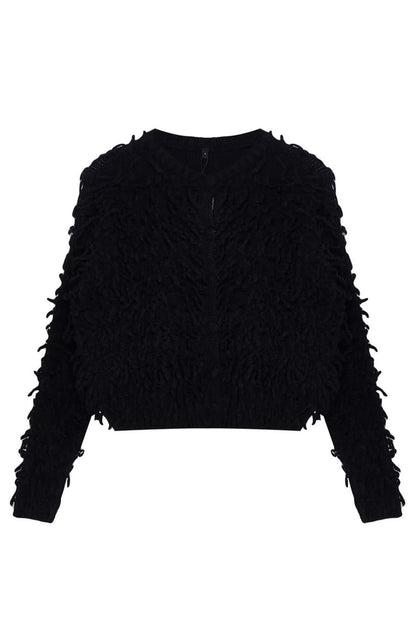 Women Fashion Stylish Regular Crew Neck Regular Tassel Coat Knitwear Cardigan