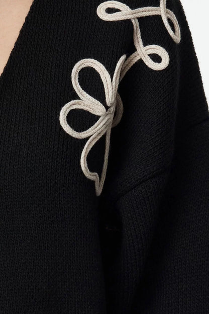 Women Fashion Stylish Regular V Neck Regular Embroidery Detailed V Neck Knitwear Cardigan