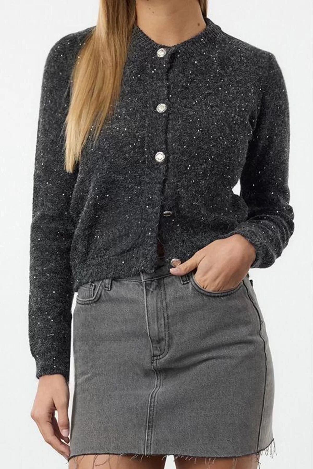 Women Fashion Stylish Regular Crew Neck Regular Soft Texture Knitwear Cardigan