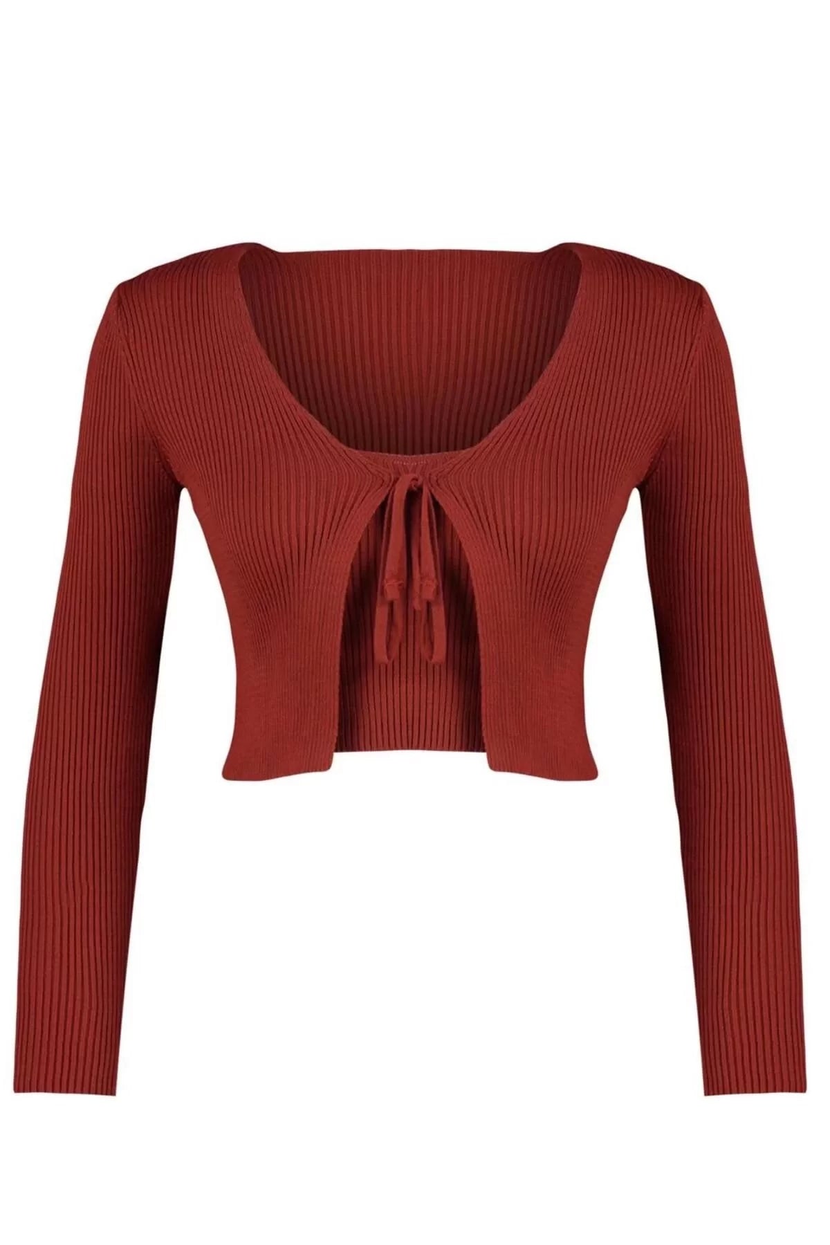 Women's Fashion Stylish Crop V Neck Slim Crop Tie Detail Blouse-Cardigan Knitwear Set