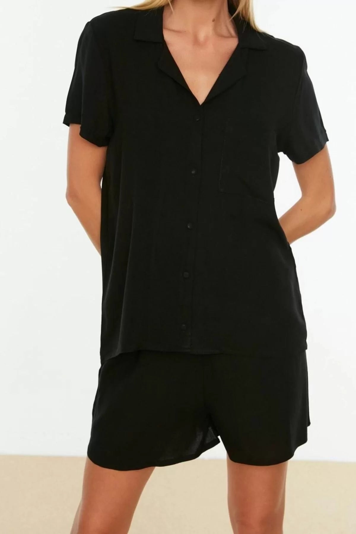 Women's Viscose Shirt Collar Short Sleeve Viscose Shirt-Shorts Woven Pajama Set