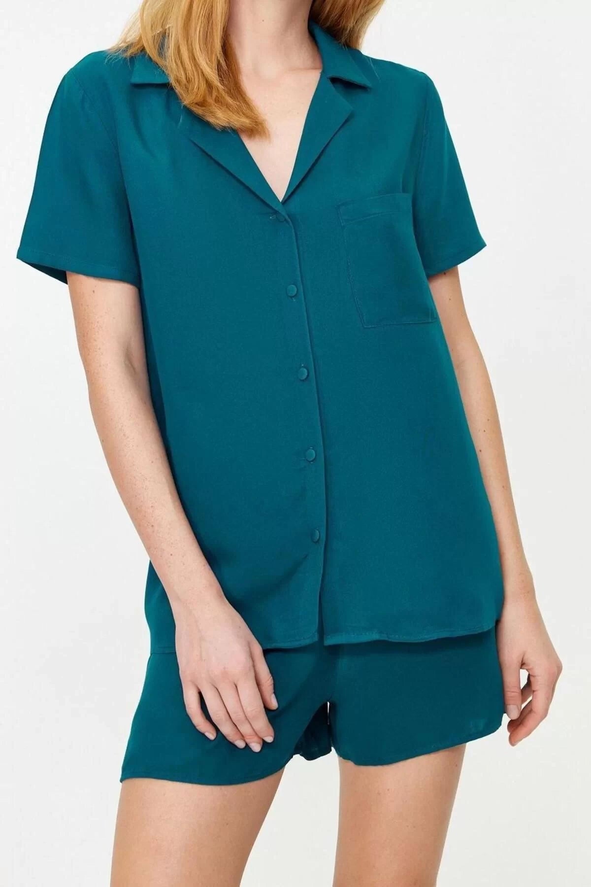 Women's Viscose Shirt Collar Short Sleeve Viscose Shirt-Shorts Woven Pajama Set