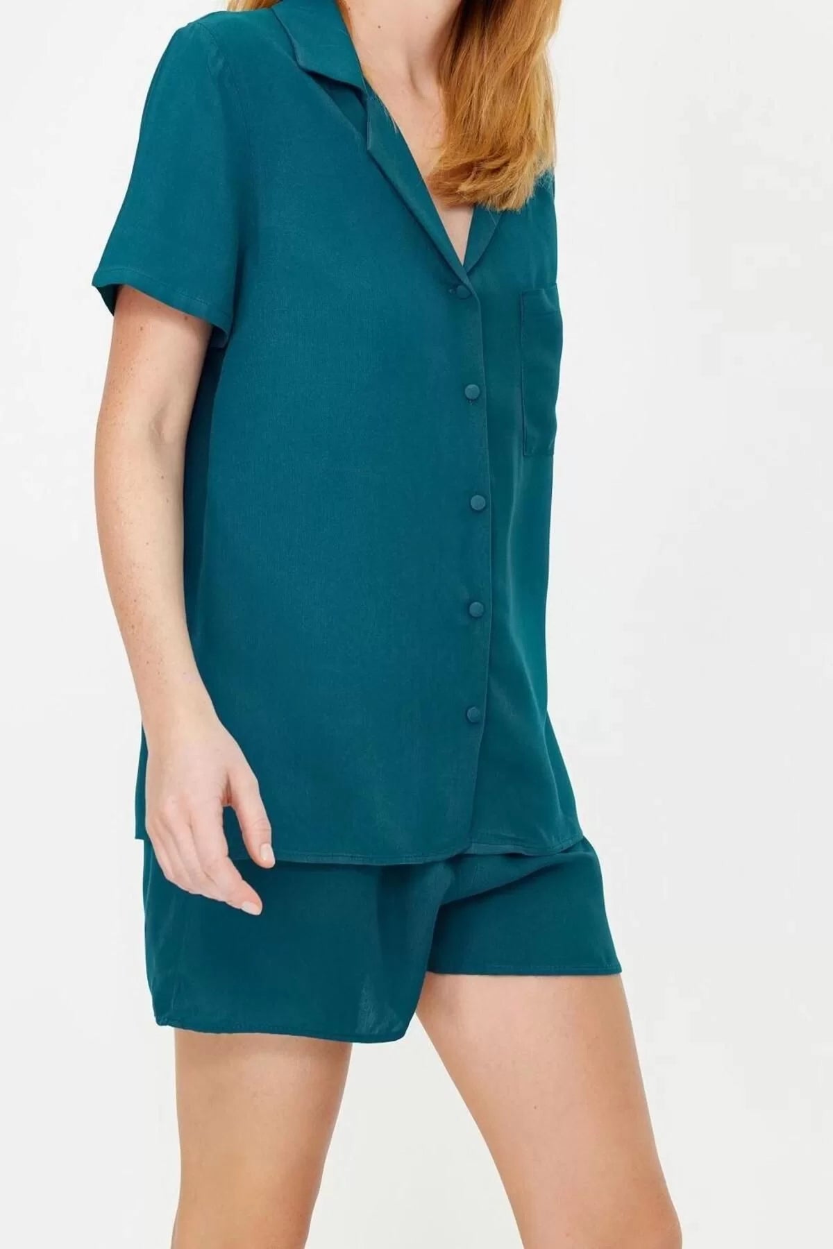 Women's Viscose Shirt Collar Short Sleeve Viscose Shirt-Shorts Woven Pajama Set